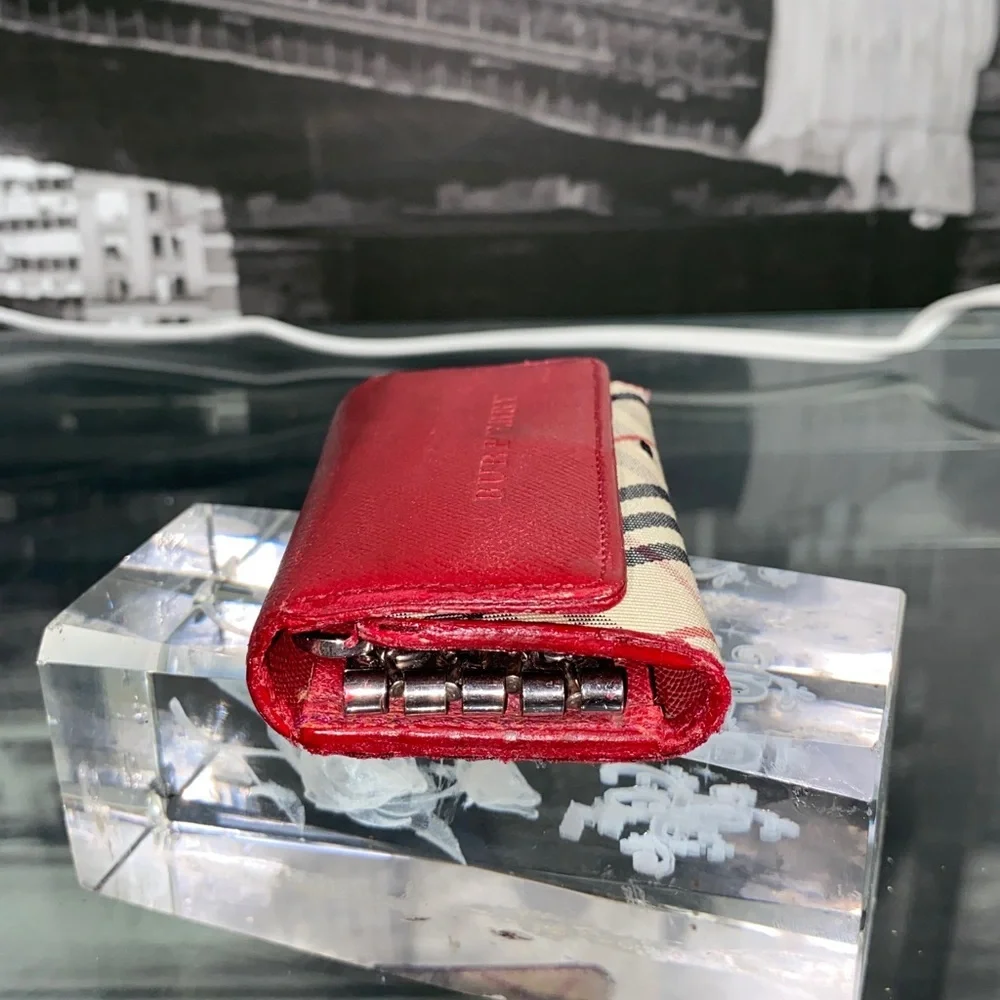 Authentic Rare Burberry Red Leather Nova Check Key Case